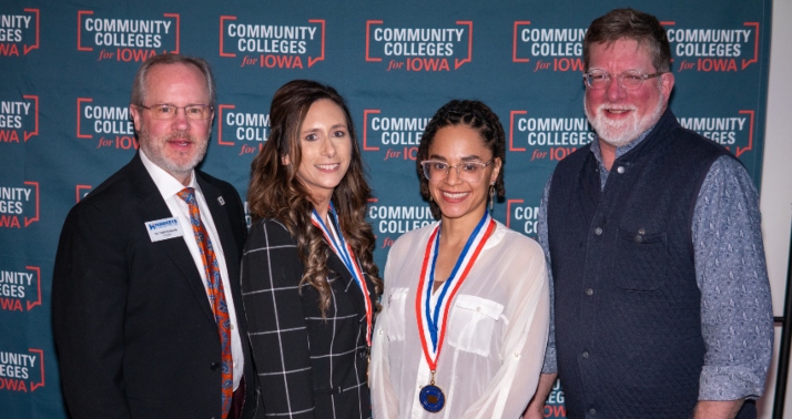 Dr. Todd Holcomb, President of Hawkeye Community College; Mary Boevers; Annastasia Fullilove; Dr. Tim Adamson, PTK advisor.
